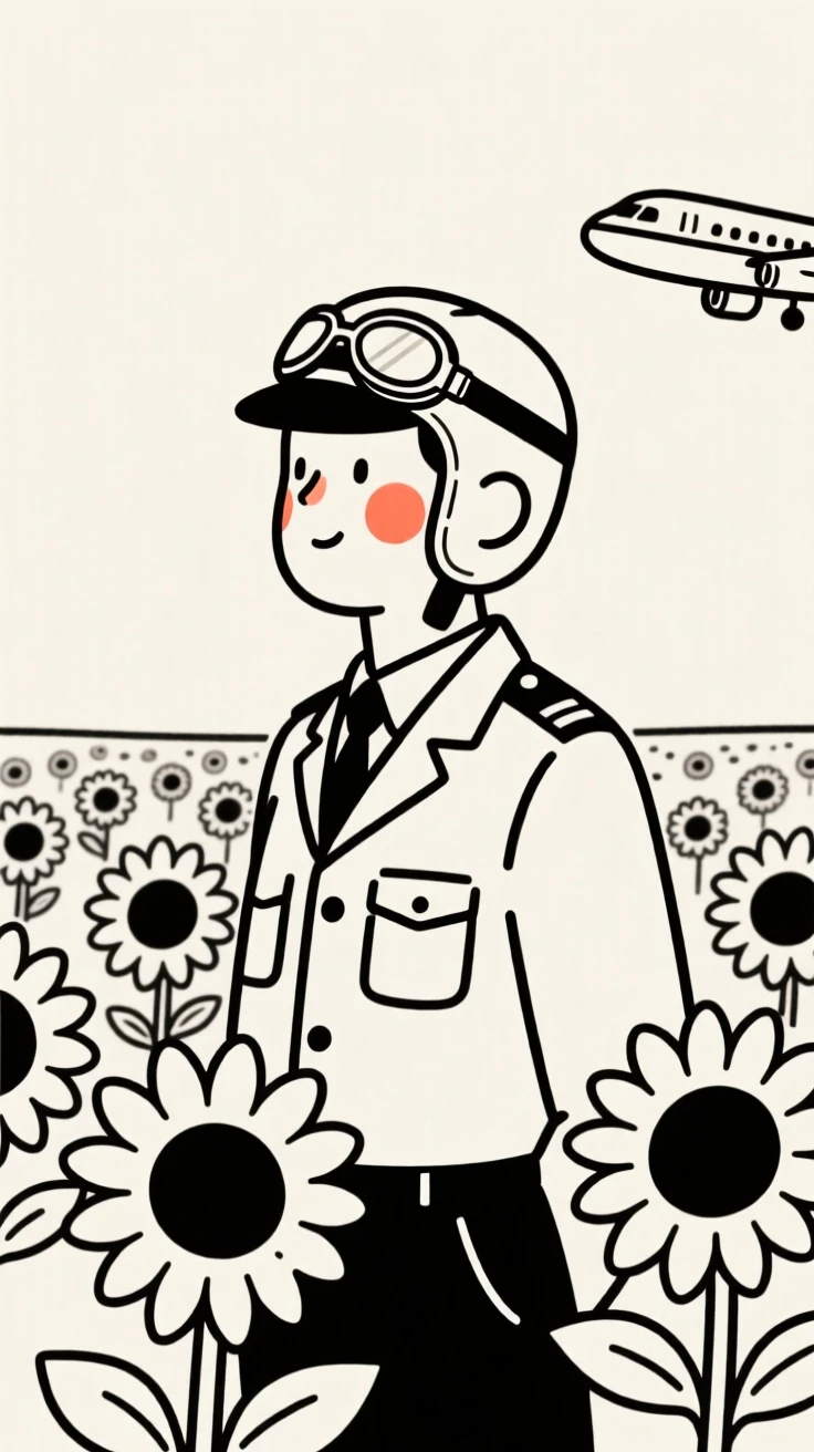 A pilot before takeoff in a sunflower field.