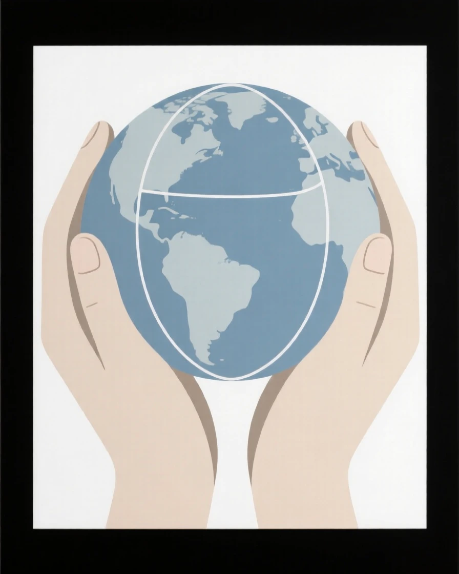 A pair of hands holding a small globe
