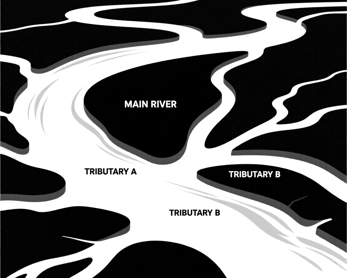 A river delta viewed from the air.
