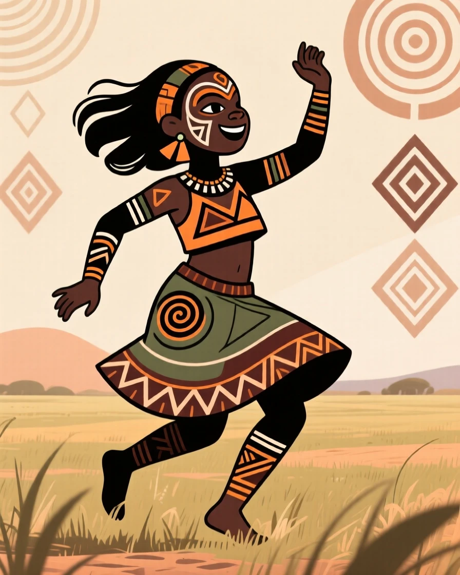 A girl dancing joyfully in an open field.