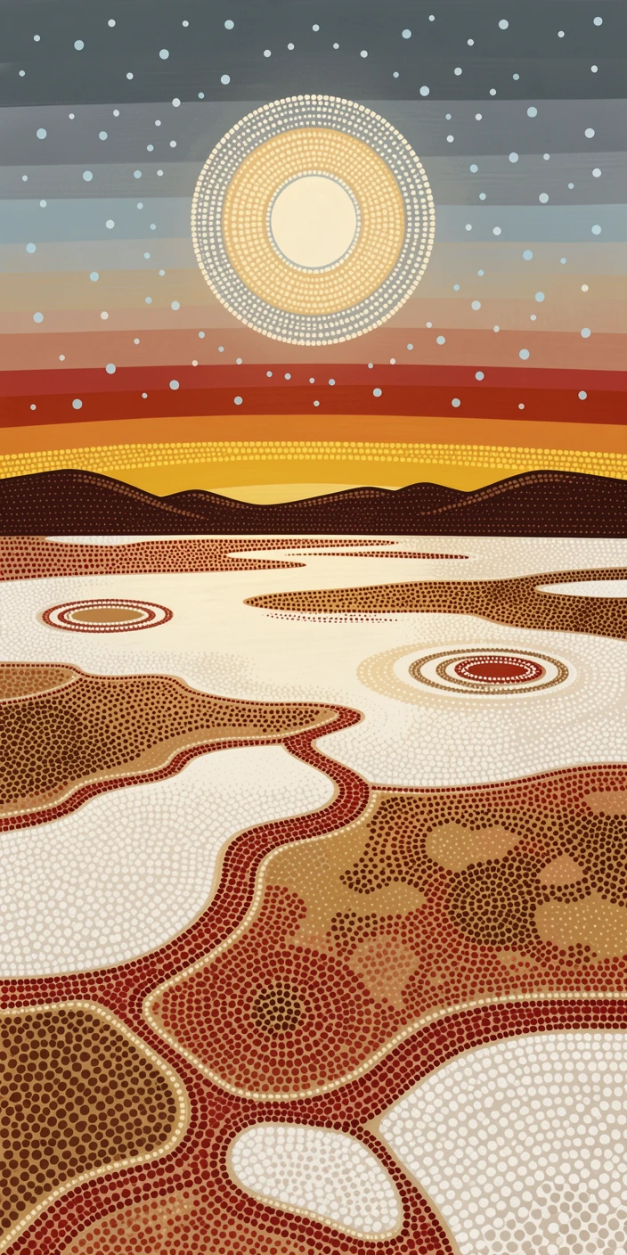 A moonlit salt desert lit by the last light of day