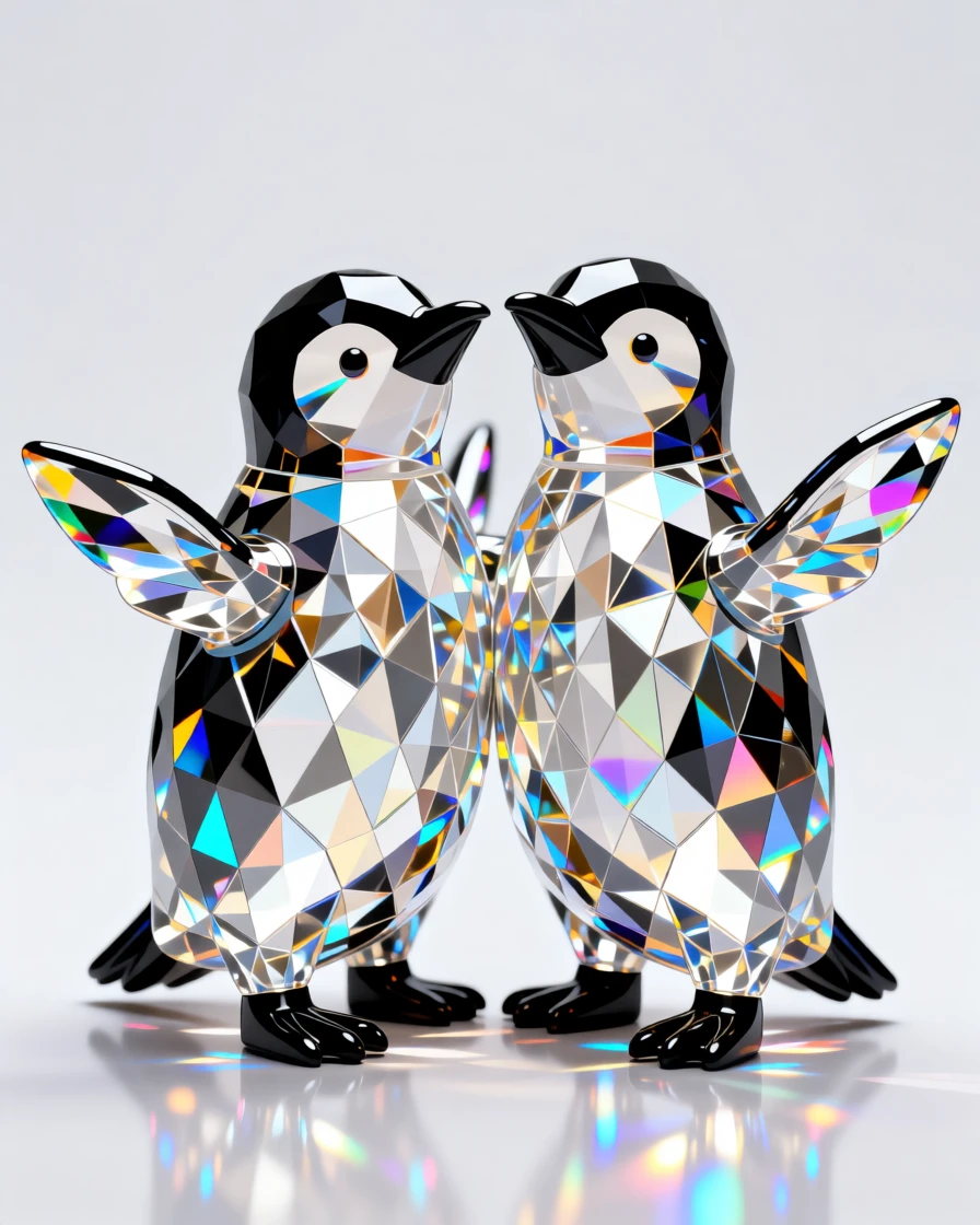 A pair of baby penguins huddled together, tiny wings flapping excitedly.