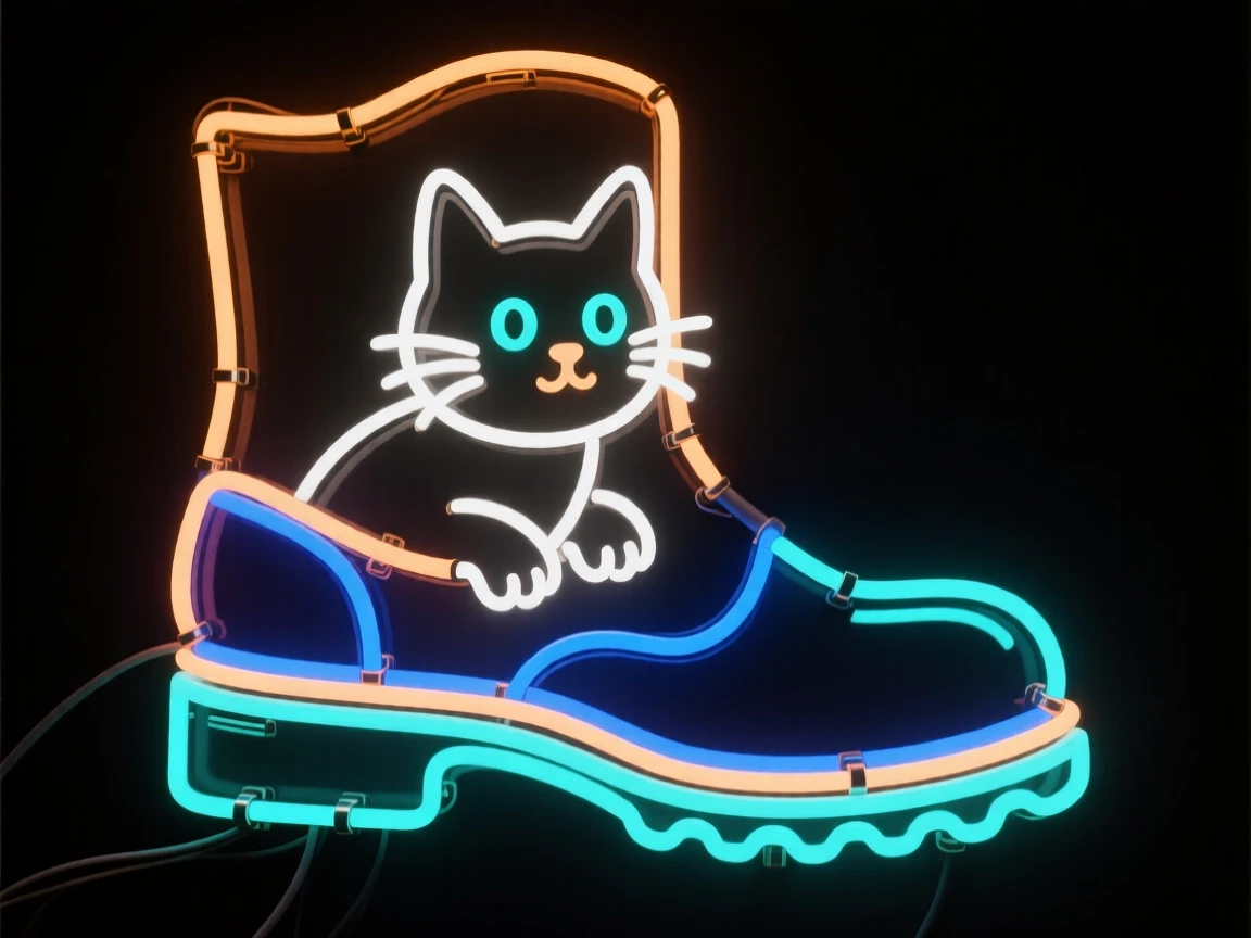A kitten peeking out from inside an oversized boot.