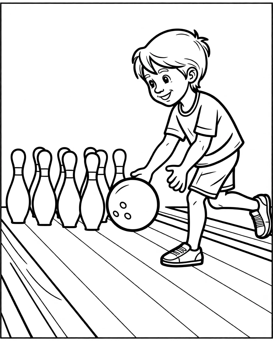 A child bowling and knocking down colorful pins