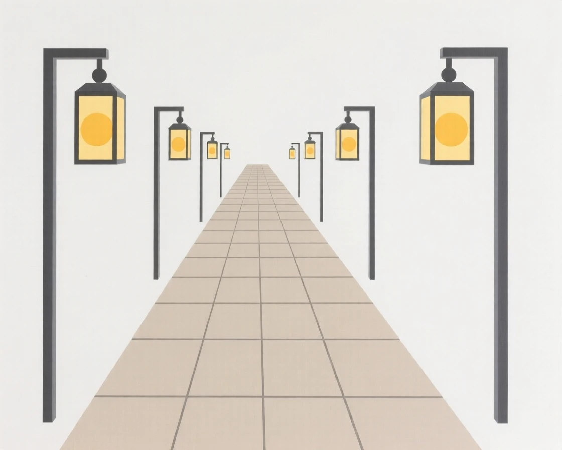 A path illuminated by lanterns leading forward