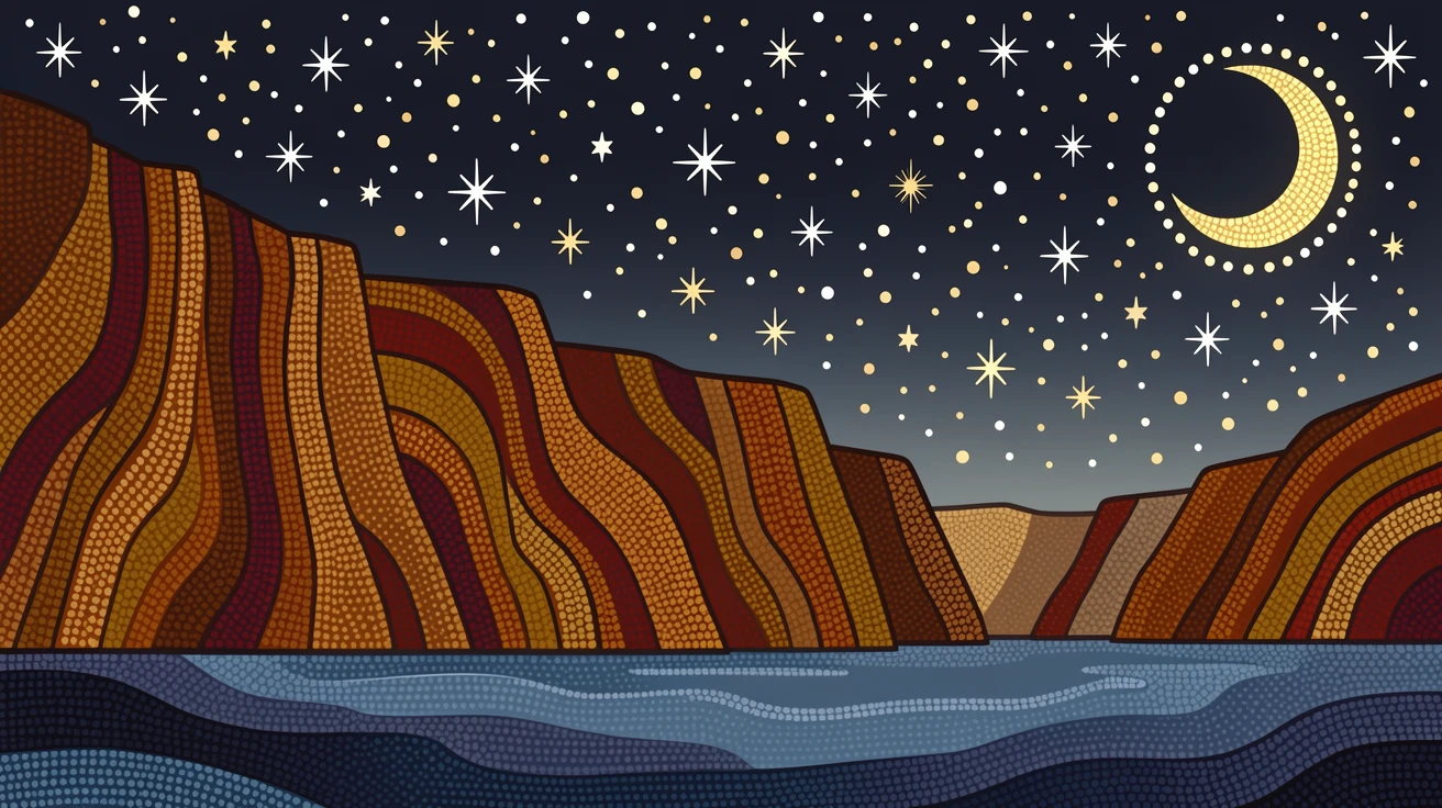 A steep-walled fjord beneath a starry night sky