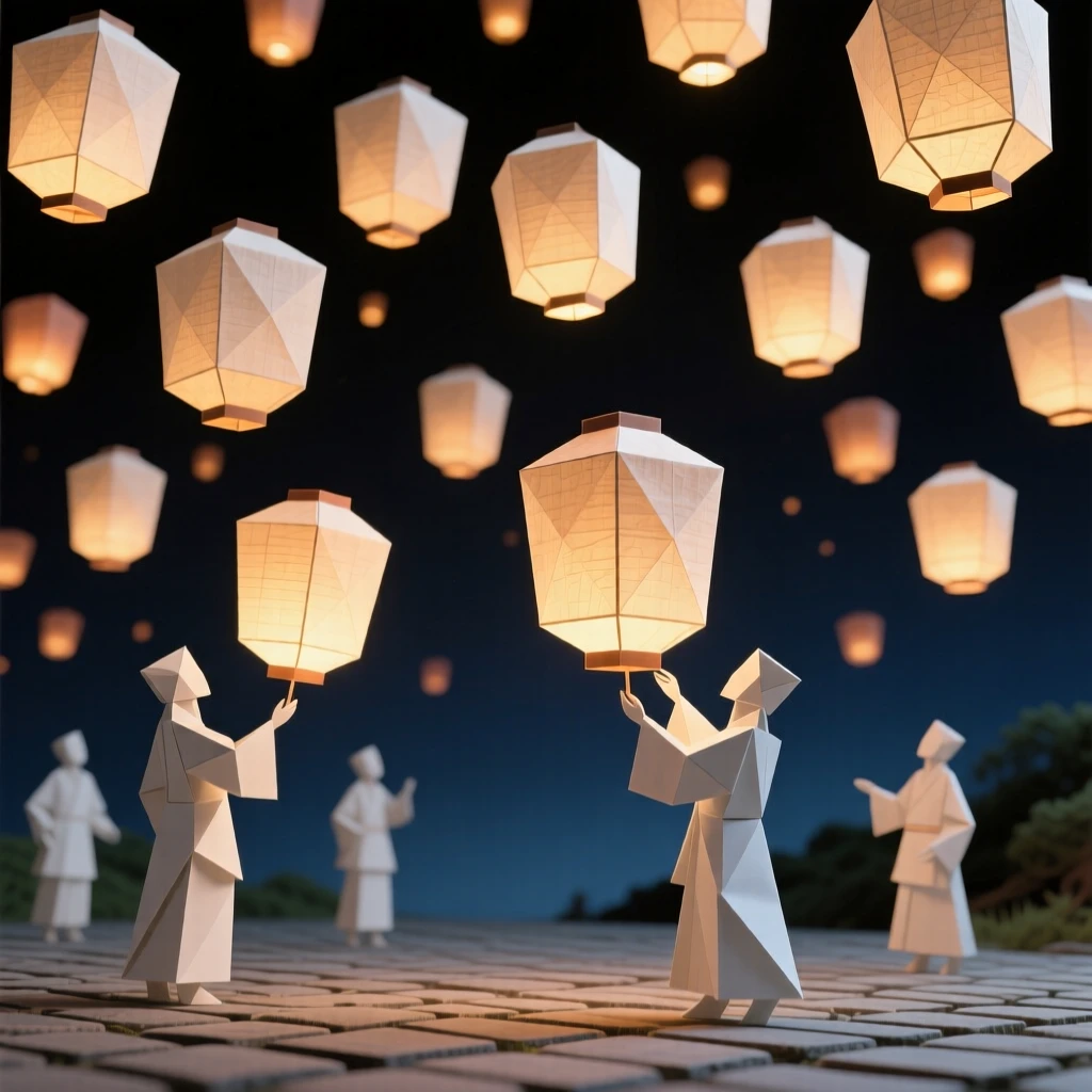 A Chinese lantern festival scene with thousands of paper lanterns released into the night sky.