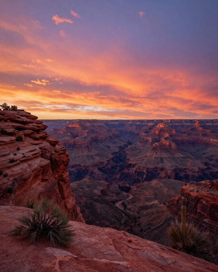 A Southwest desert canyon glowing red at sunset