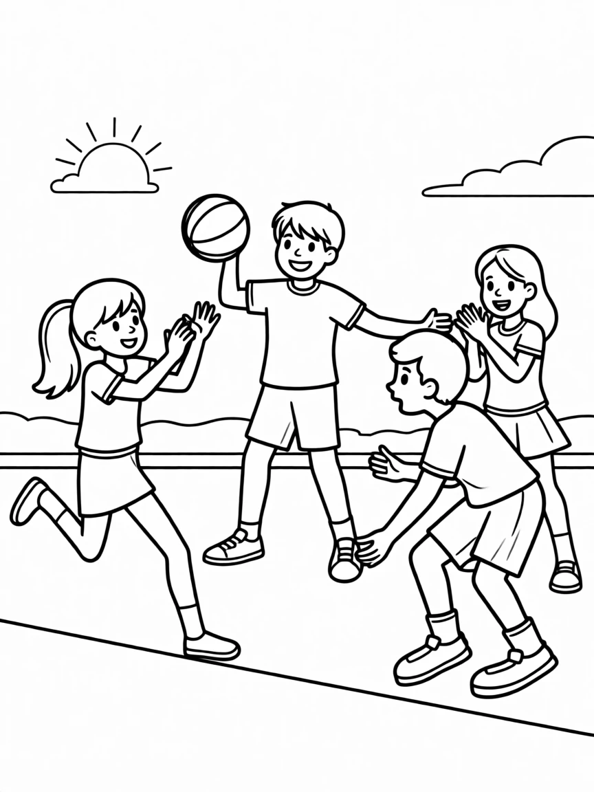 A group of kids playing a friendly game of dodgeball