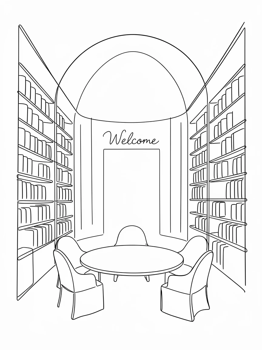 A grand library reading room with towering shelves and a domed ceiling