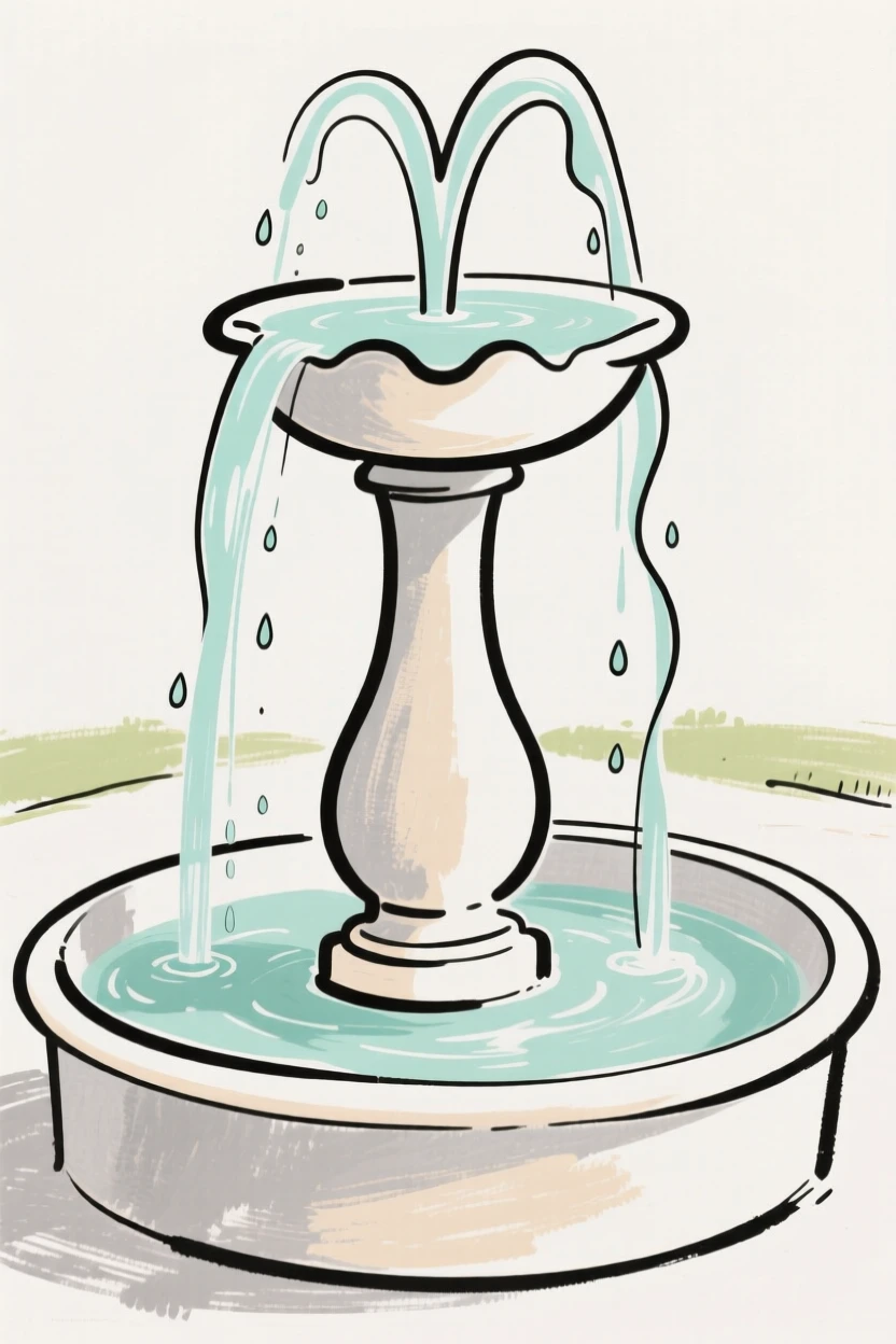 A garden fountain trickling water