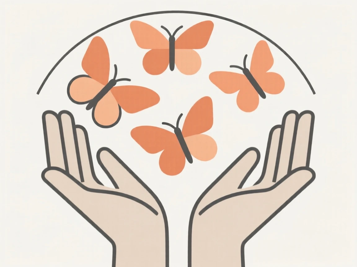 A pair of hands releasing butterflies into the air