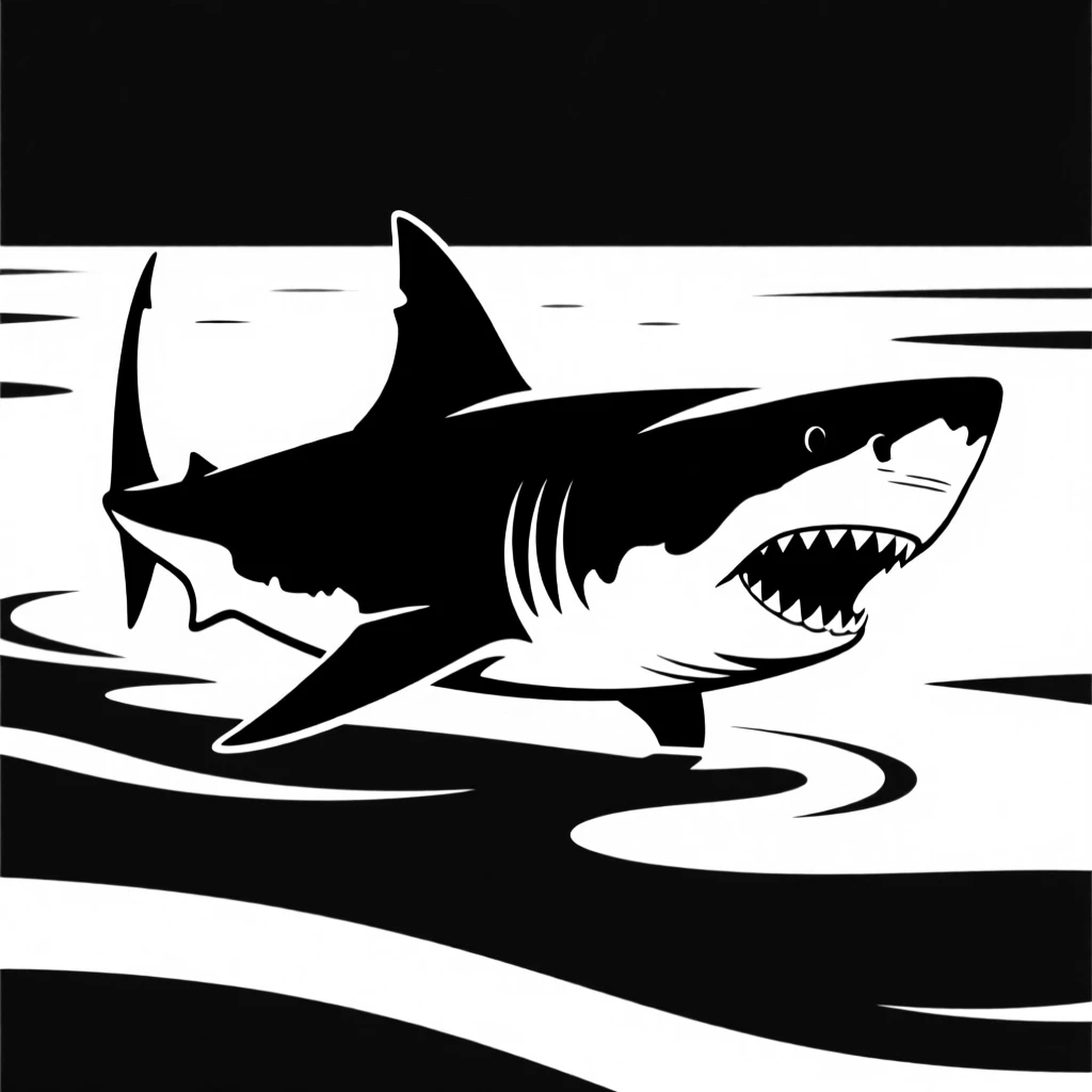 A great white shark gliding through open water.