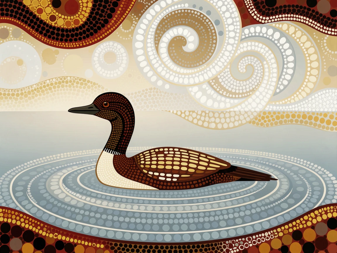 A loon gliding silently through morning mist