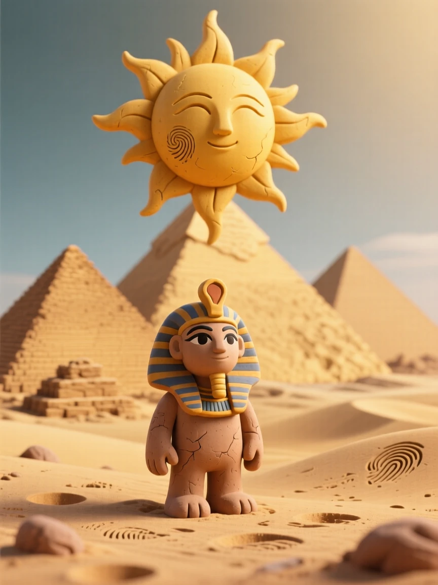 Ra's sun disk rising over golden desert pyramids