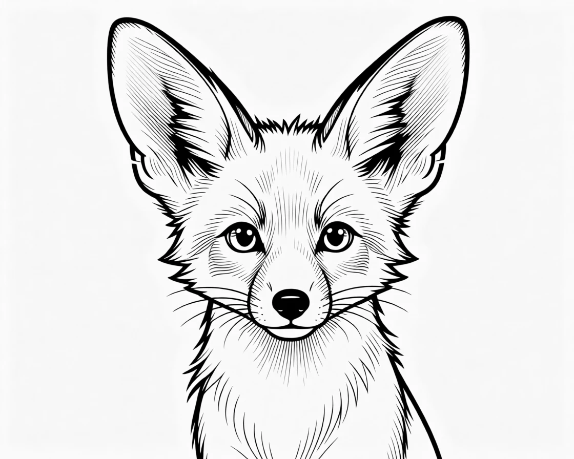 A baby fox with oversized ears looking curiously at the camera