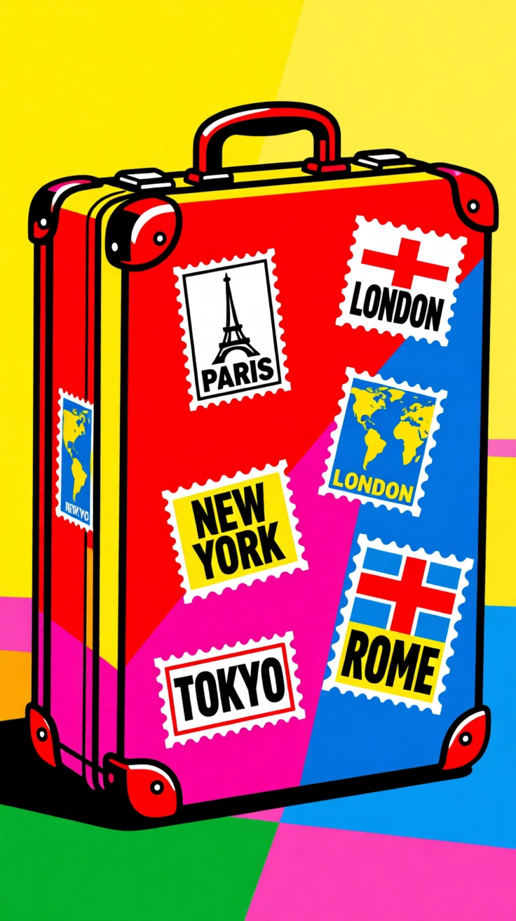 Vintage travel trunk covered in destination stamps