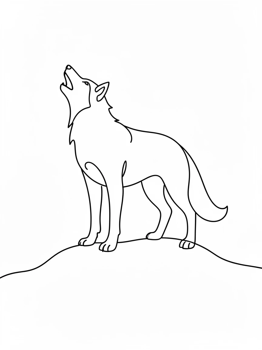 A lone gray wolf standing atop a snow-covered ridge, howling toward the night sky