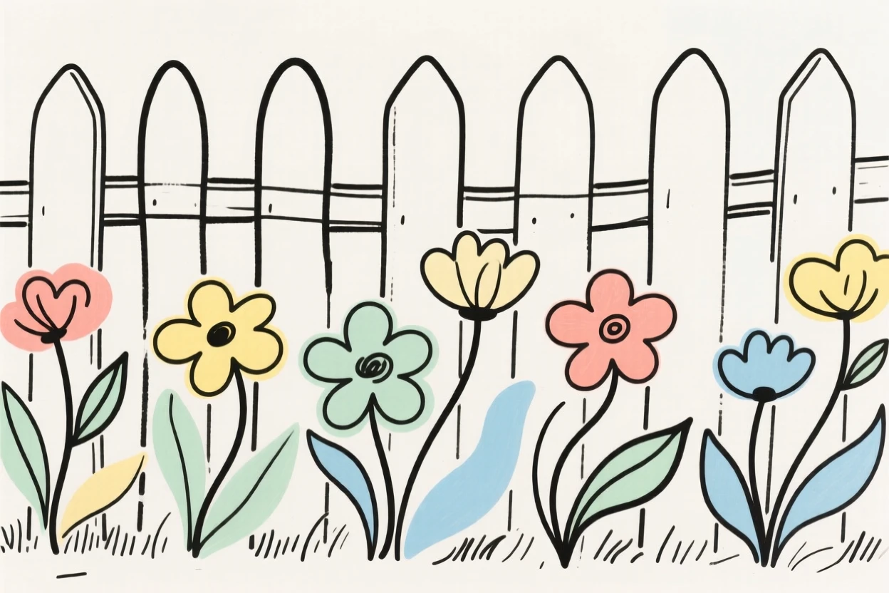 A picket fence lined with flowers