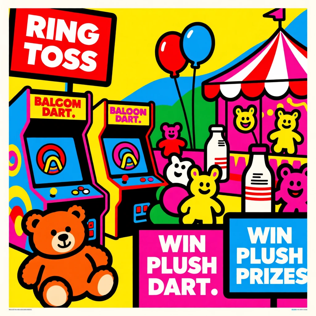 Retro carnival games with plush prizes