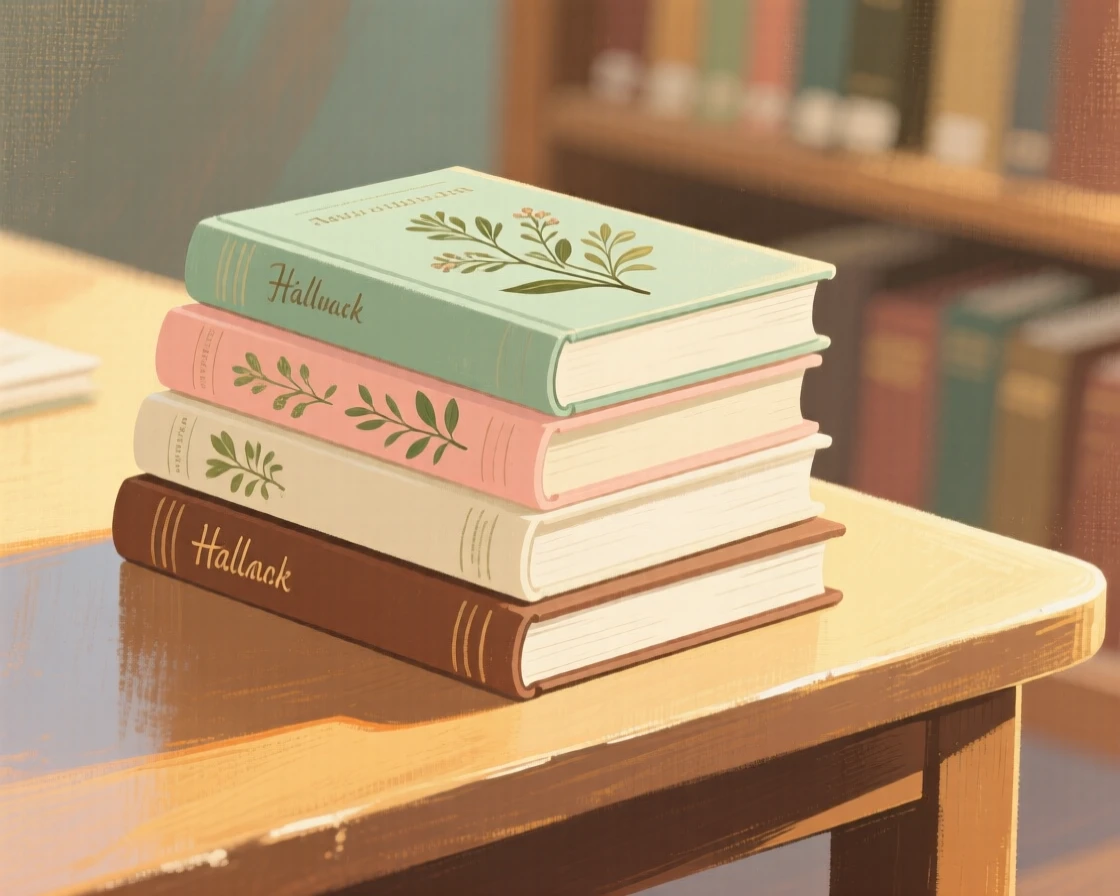 A stack of hand-illustrated botanical books on a library table
