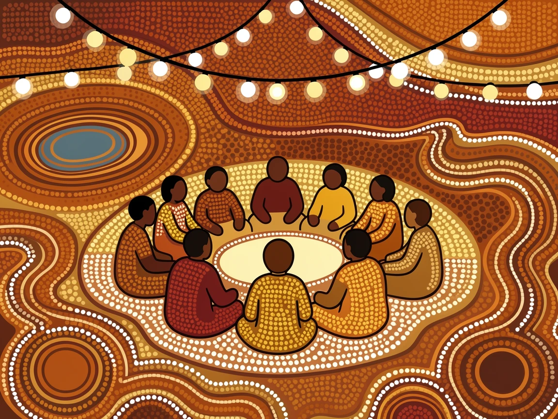 A community feast beneath string lights