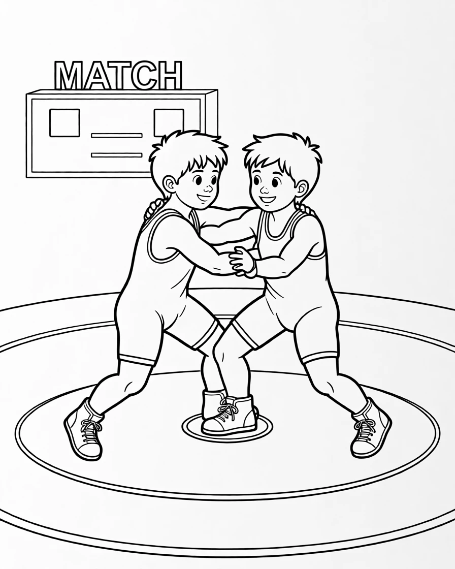 A young wrestler practicing a friendly match on a mat