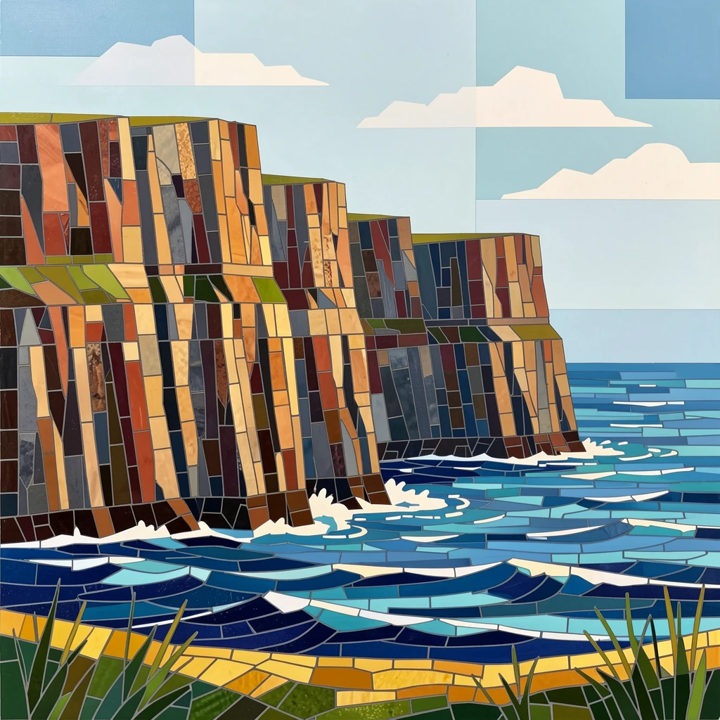 The dramatic cliffs of the Cliffs of Moher over the Atlantic.