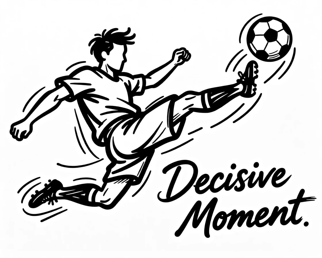 A soccer player striking the ball mid-air during a decisive match.
