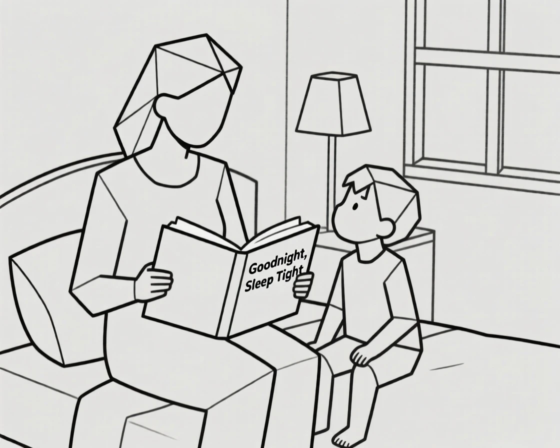 A mother reading a bedtime story to her child