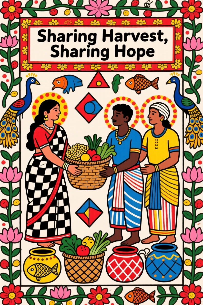 Villagers sharing their harvest with a neighboring community in need.
