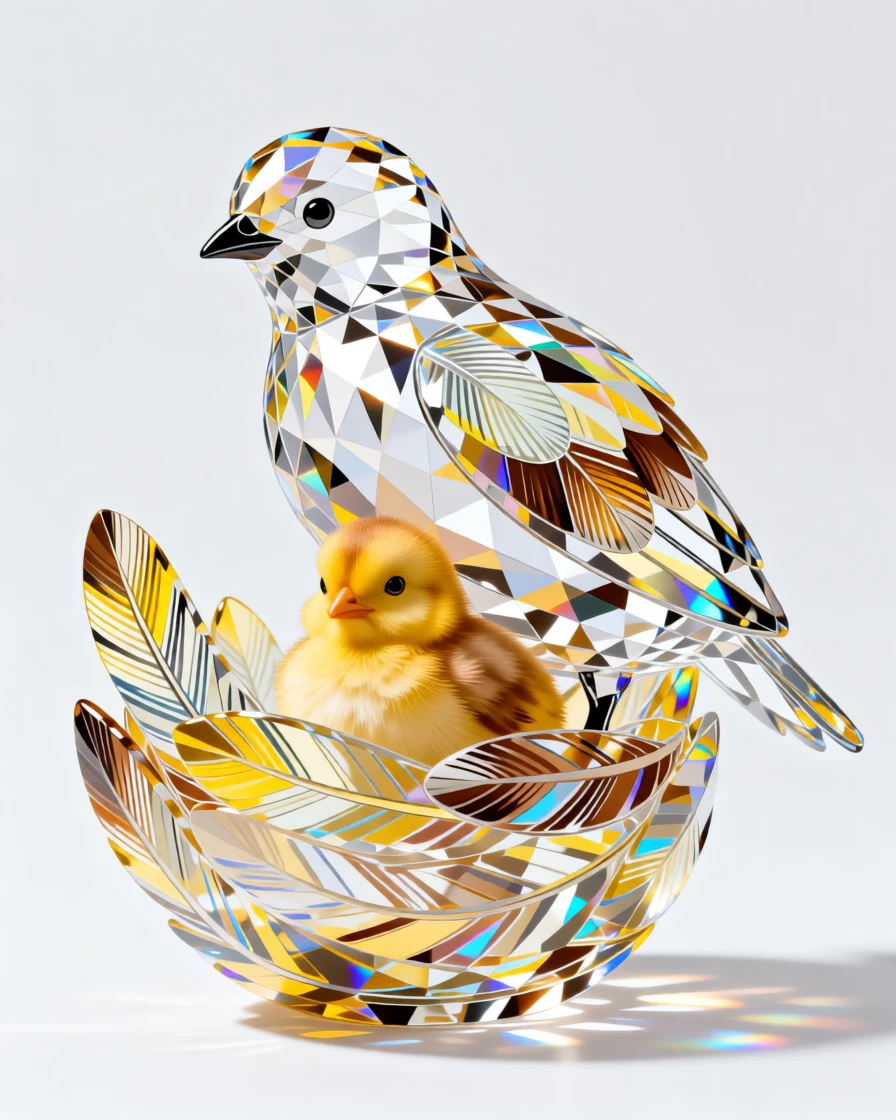 A tiny chick peeking out from beneath its mother's feathers.