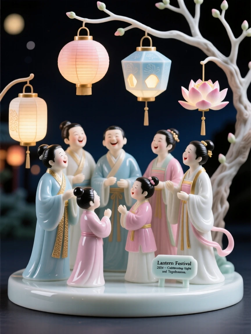 A joyful a lantern festival at night scene, families and friends gathered together happily.