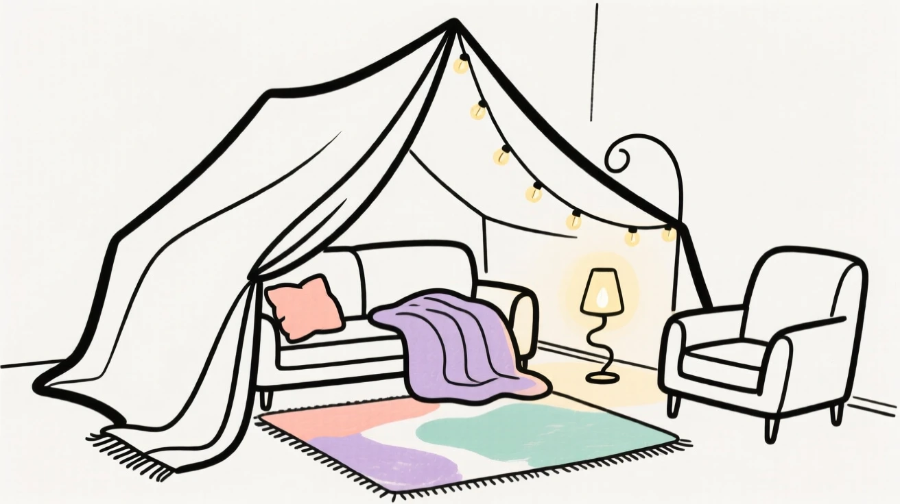 A cozy blanket fort in a living room