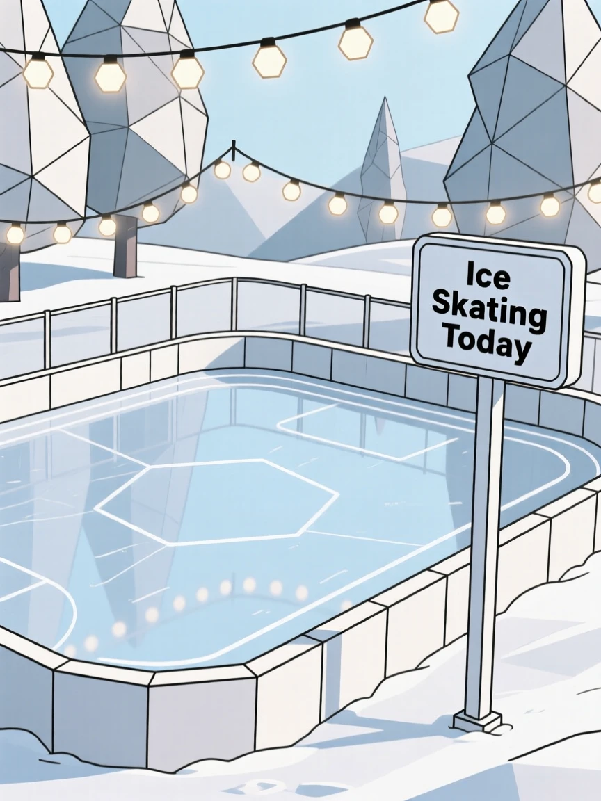 A winter ice skating rink beneath twinkling lights