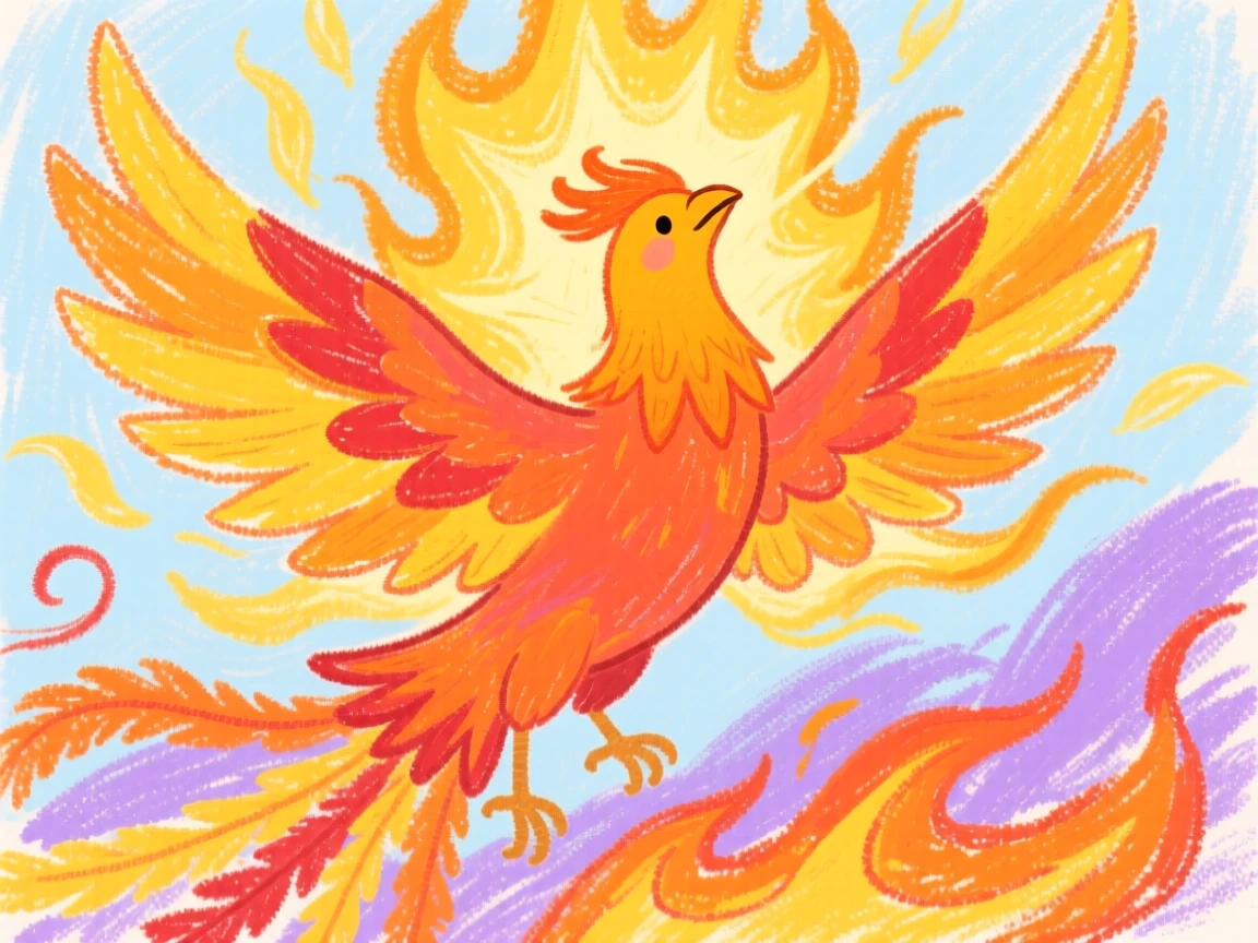 A phoenix rising in a burst of golden flame and light.