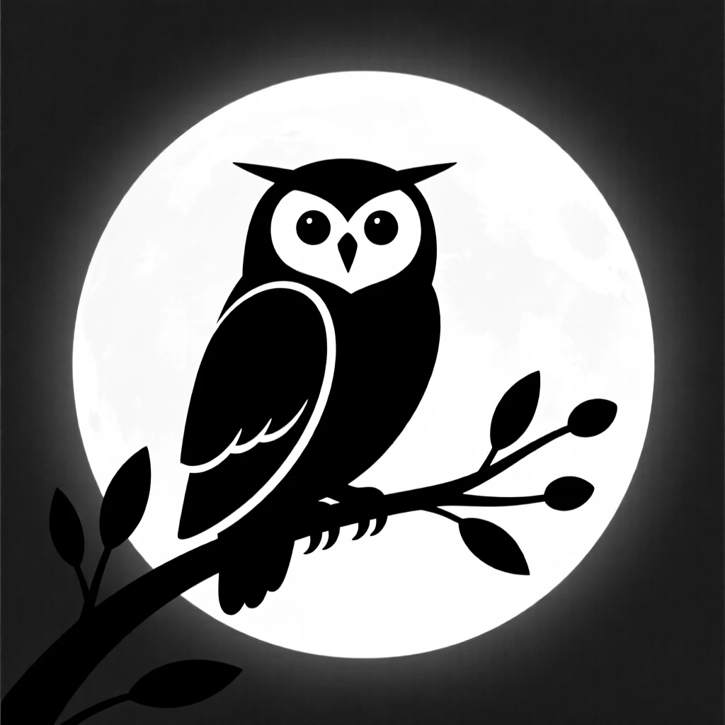 An owl perched silently on a moonlit branch.