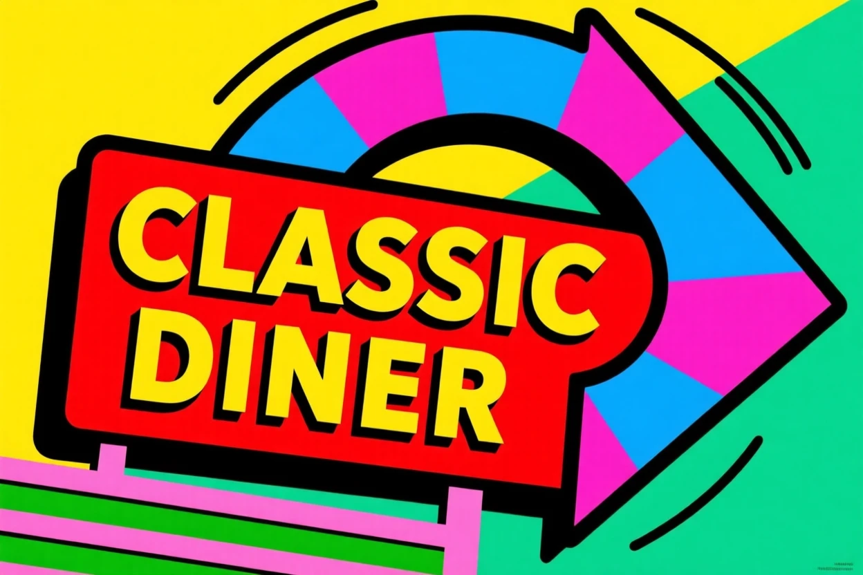Classic diner sign with a rotating arrow