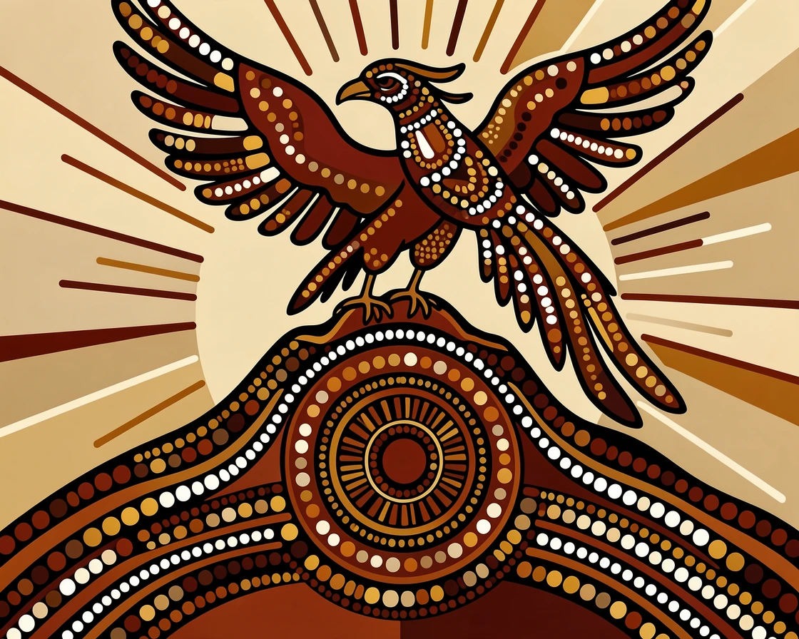 A phoenix guarding a sacred mountain temple