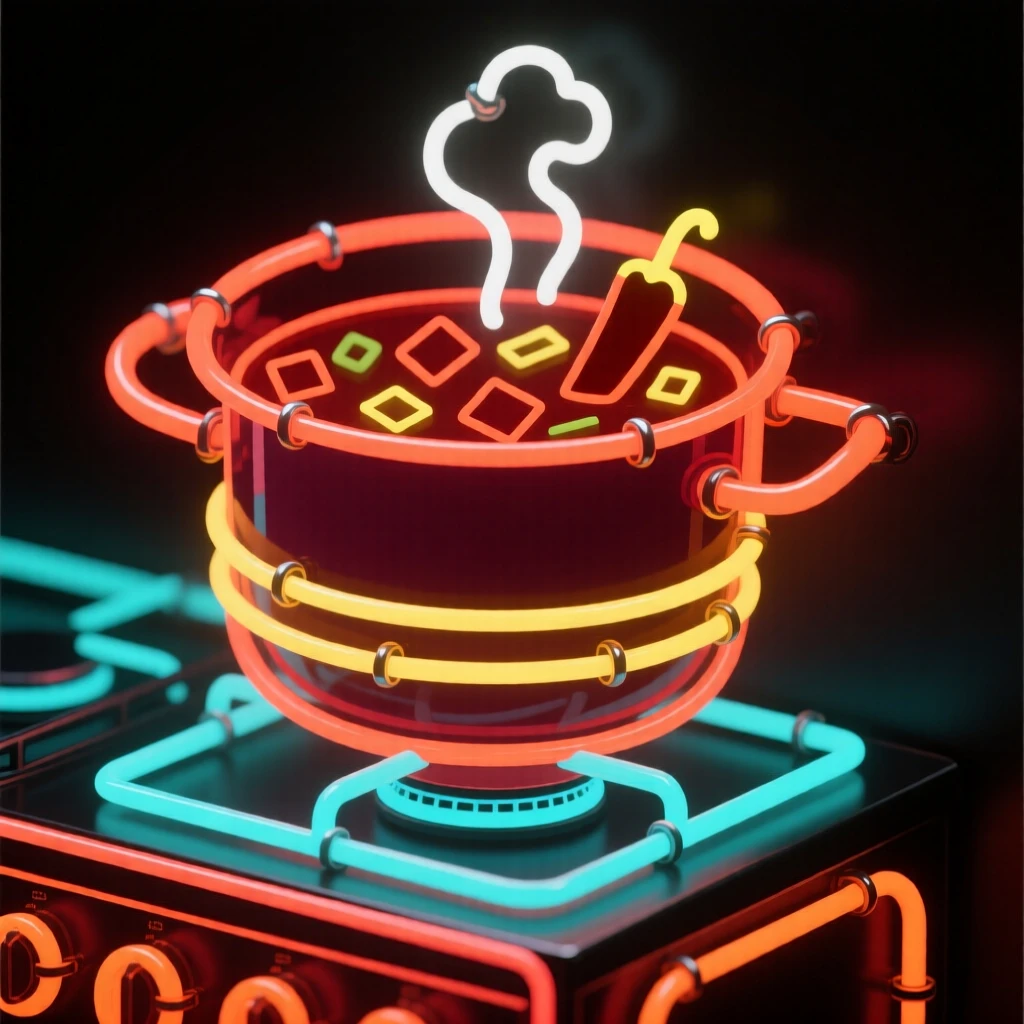 A pot of hearty chili simmering on a stovetop.