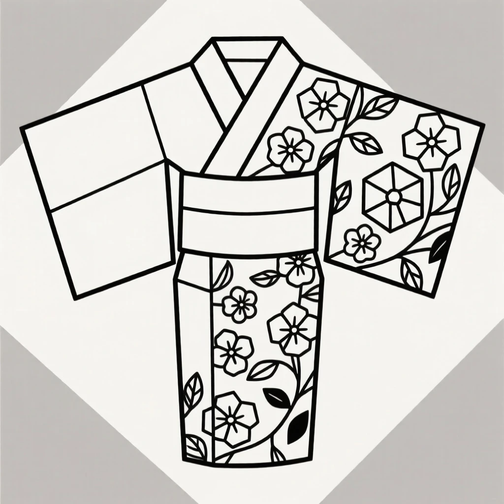 A traditional kimono displayed with intricate floral patterns