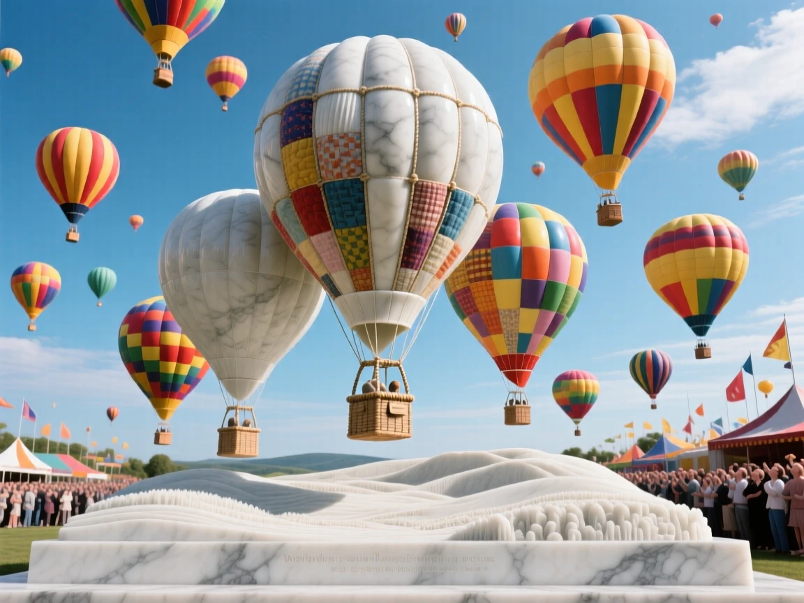 An evocative depiction of a hot-air balloon festival filling the sky with color, under a brilliant, colorful sky, balancing detail with emotional depth