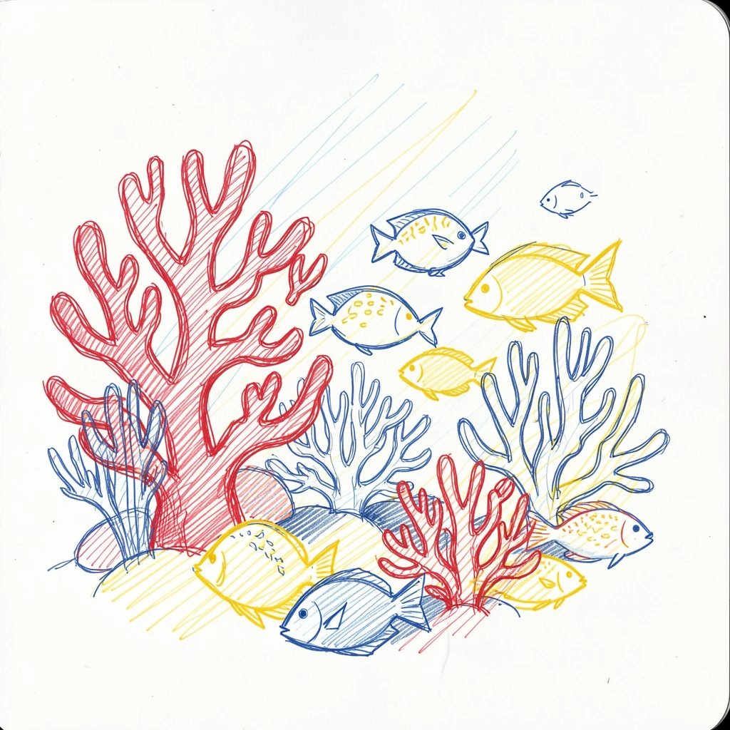 A vibrant coral reef teeming with colorful fish in crystal clear water