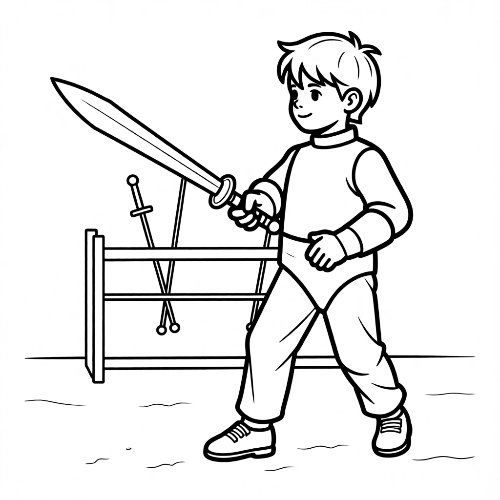 A child learning to fence with a padded sword