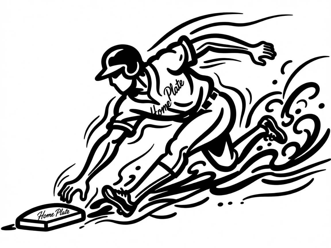 A baseball player sliding into home plate in a cloud of dust.