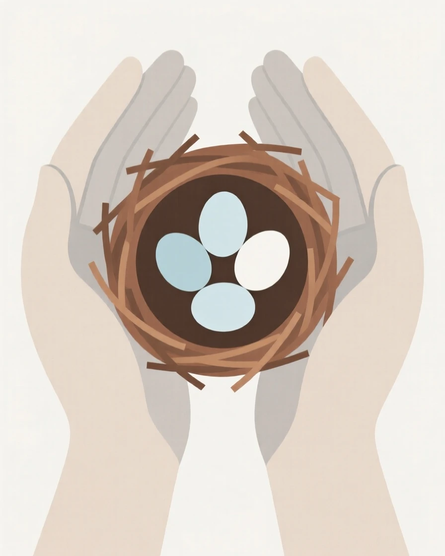 A pair of hands cradling a nest with eggs
