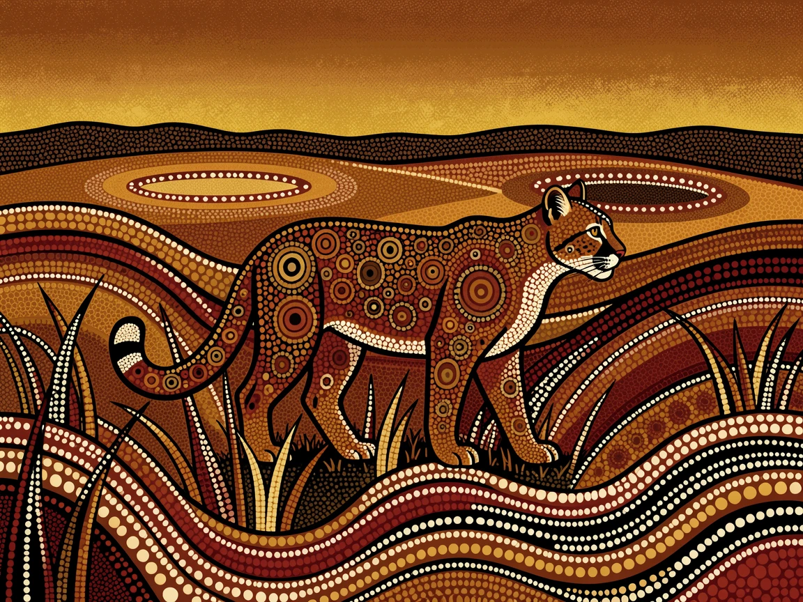 A cougar crossing an open grassland at dawn