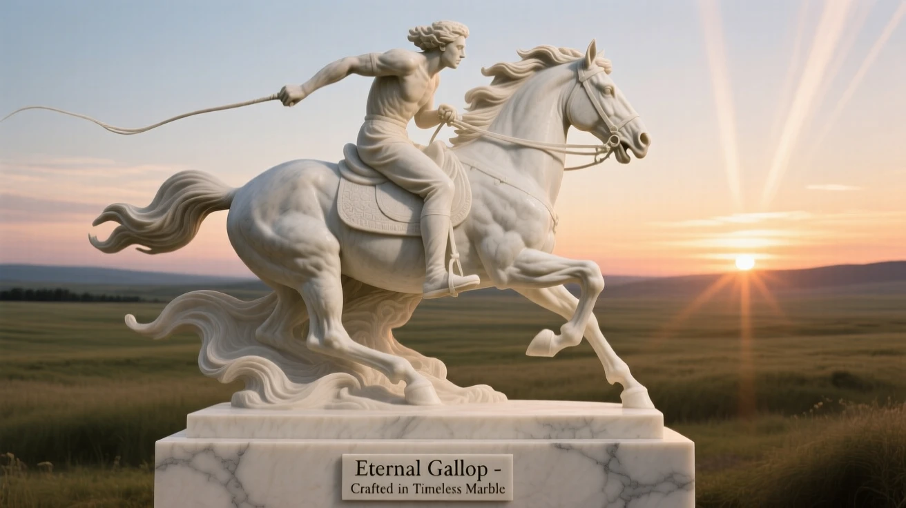 A vivid, emotionally rich scene of a rider galloping across an open plain at sunset, surrounded by soft, glowing light, designed to captivate and inspire