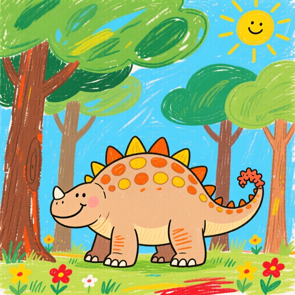 A gentle giant ankylosaurus under a canopy of ancient towering trees.