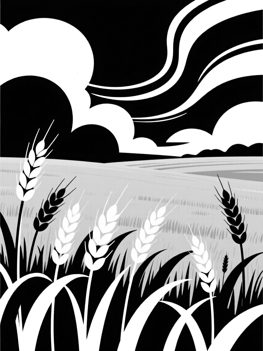 A golden wheat field beneath a dramatic sky.